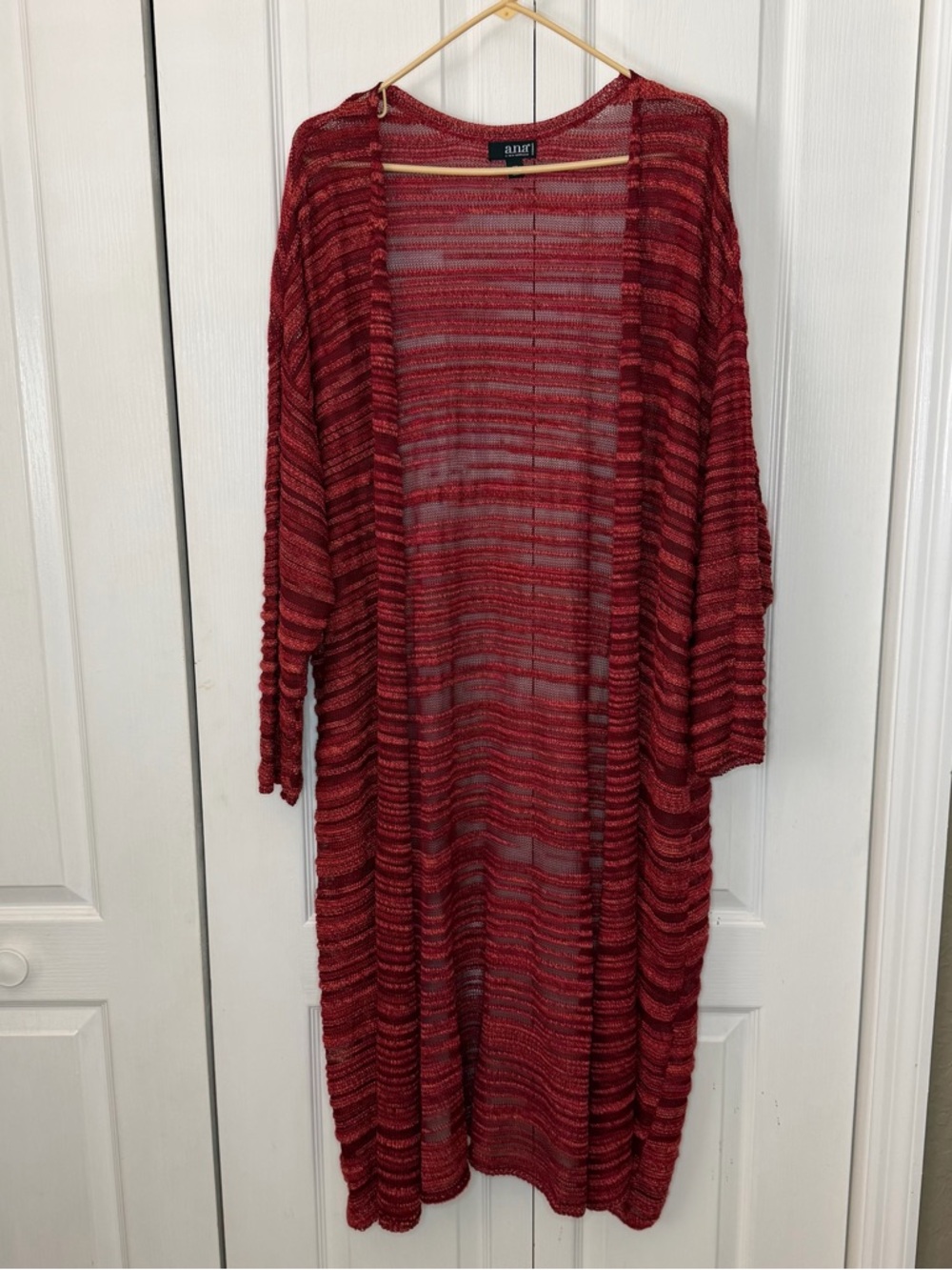 a.n.a Red Open Knit Cardigan Plus size 3X Long Boho Lightweight Duster